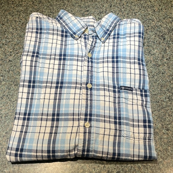 Chaps XXL plaid long sleeve button down shirt blues and white - Picture 10 of 10